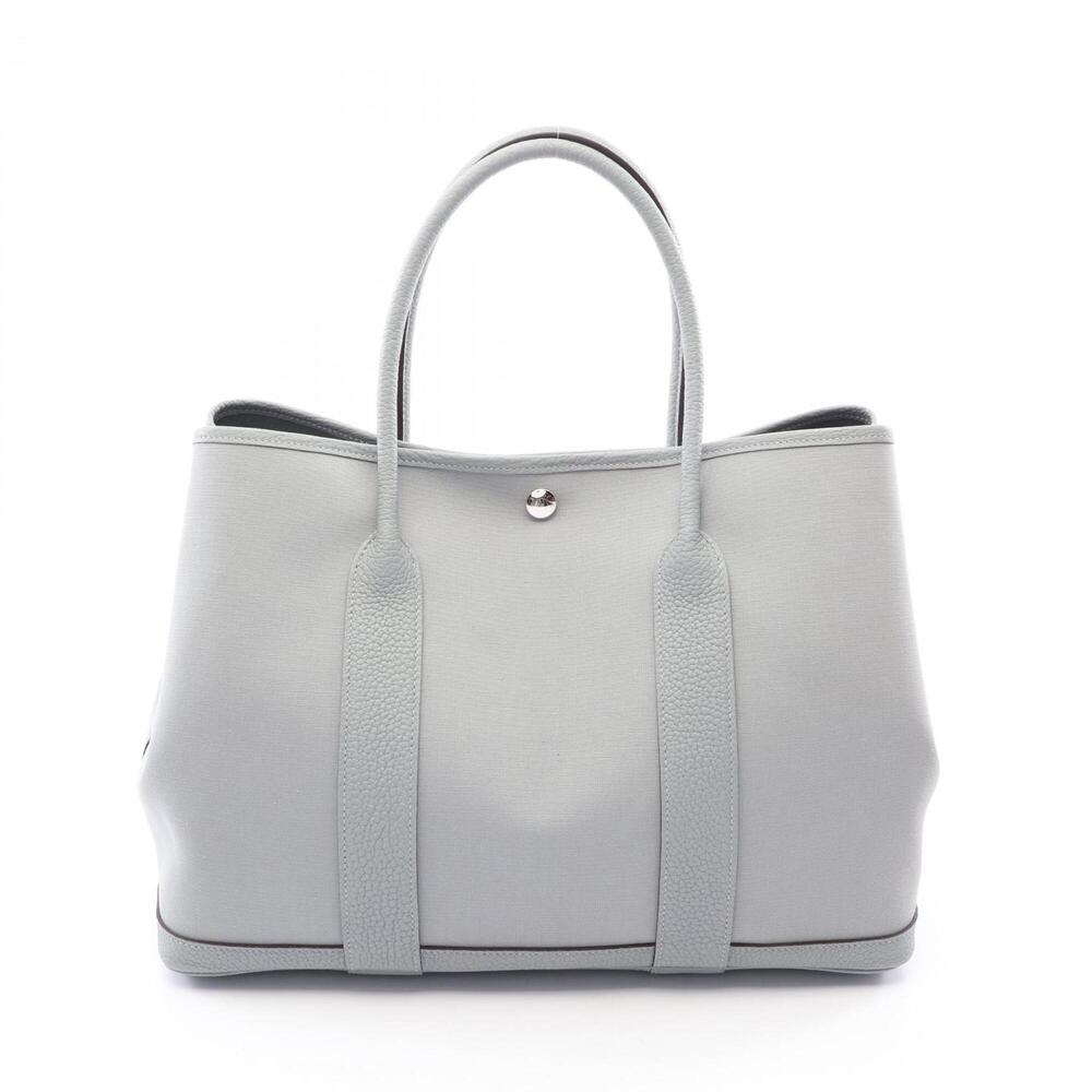 Hermes Garden Party PM Tote Bag Handbag Canvas Leather Toile Officier Negonda...